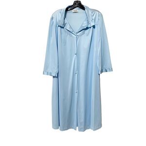 Vintage Vanity Fair Blue Nightgown Robe XL Satin Trim Lingerie Made in USA
